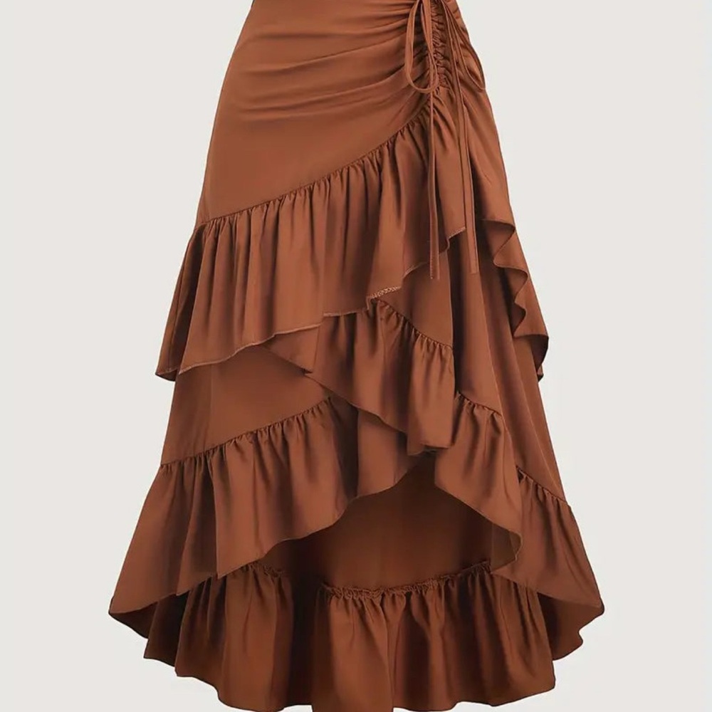 Elegant Brown Ruffled Women's Skirt